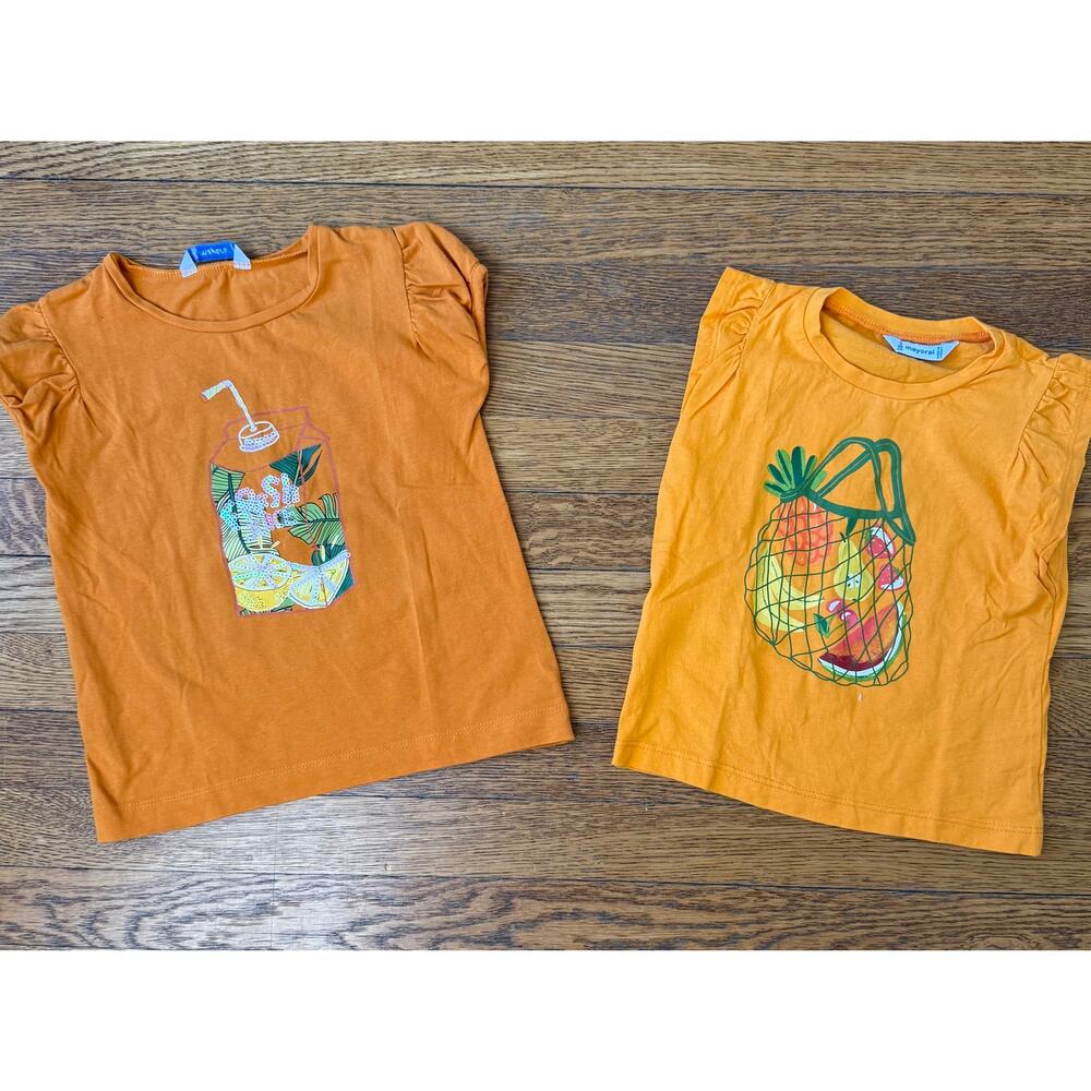 Mayoral Girls' Orange Fruits Shirts Bundle Size 3